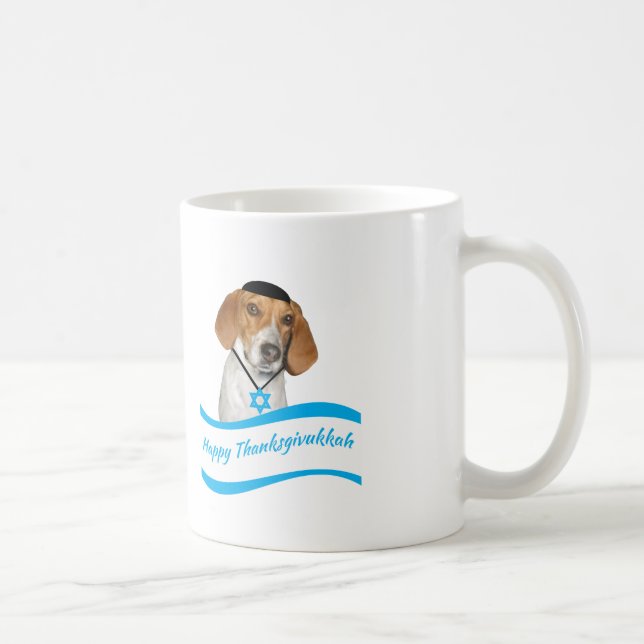 Café Cão de cão engraçado da caneca de Thanksgivukkah (Direita)