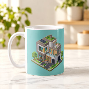 Café Casa Moderna Isométrica Caneca de Arquitetura Fofa