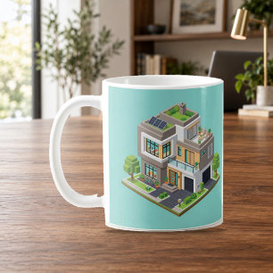 Café Casa Moderna Isométrica Caneca de Arquitetura Fofa