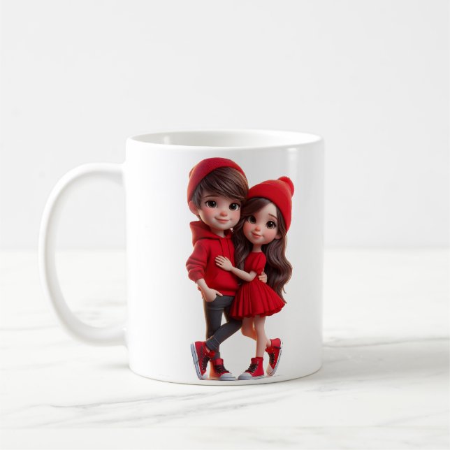 Café Casal Fofo de Vermelho – Caneca de Amor Romântico  (Esquerda)