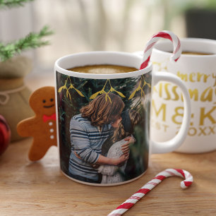 Café Casal Foto Monograma Mistletoda Caneca de Natal