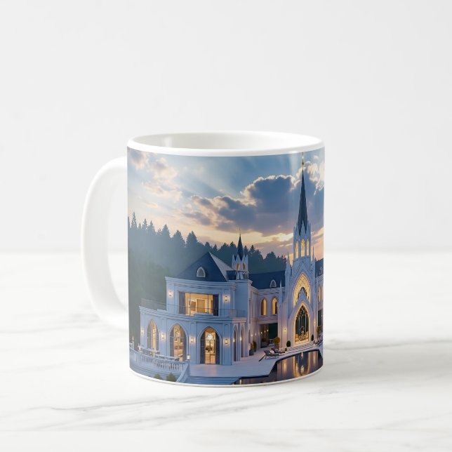 Café Castelo Gótico ao Crepúsculo – Design de Caneca de (Frente Esquerda)