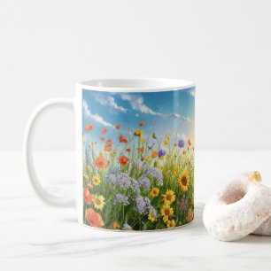 Café Cena natural de girassóis e céu azul Caneca