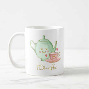 Café Chá, bule, chá, boi, corações e caneca de rosa
