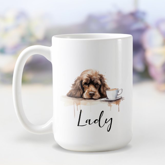 Café Cocker Spaniel com caneca de café, cão com atitude (Criador carregado)
