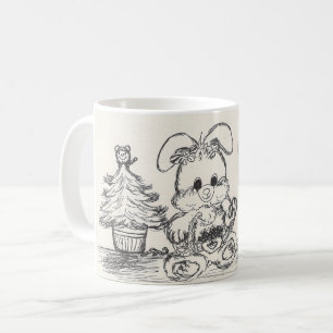Café Coelho em uma caneca de canto do esboço