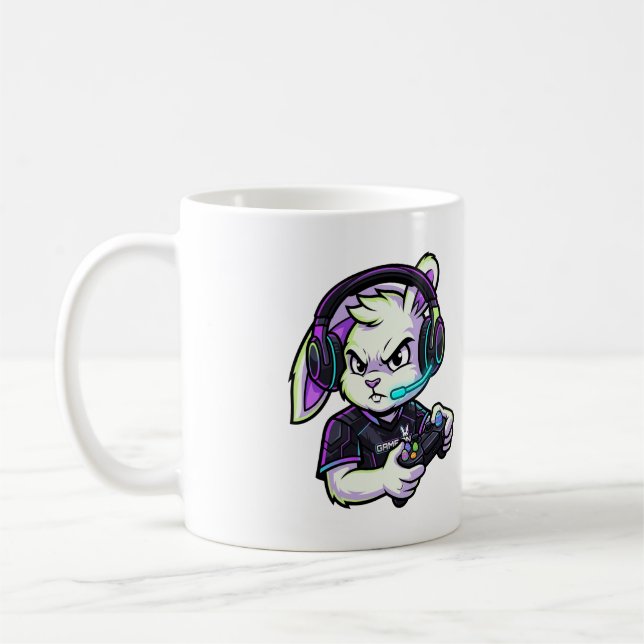 Café Coelho Gamer Fofo com Fones de Ouvido - Caneca Leg (Esquerda)