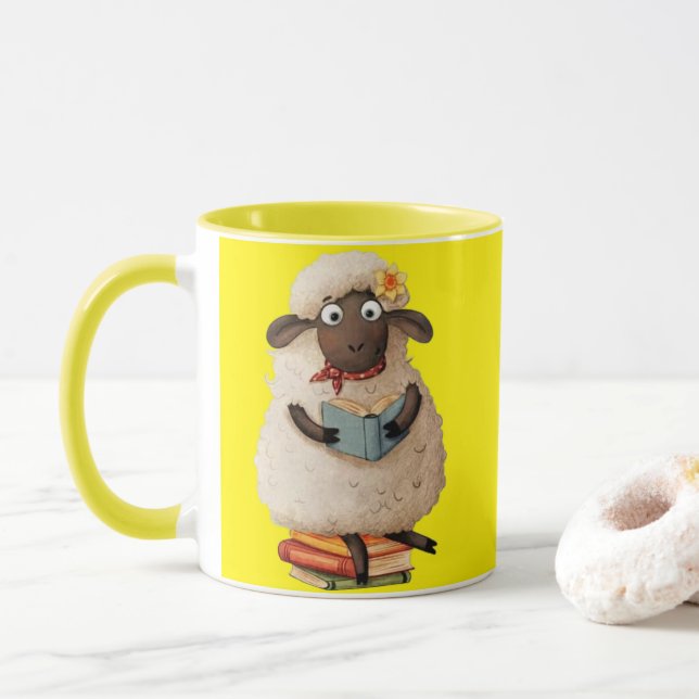 Café com Ovelha Cozy para Ler – Caneca de Café de  (Com Donut)