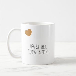 Café Cômico Caneca de Cerâmica 0% Bateria, 100% Cafeína