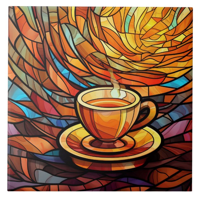 café compre de cozinha fofa, vidro manchado (Frente)