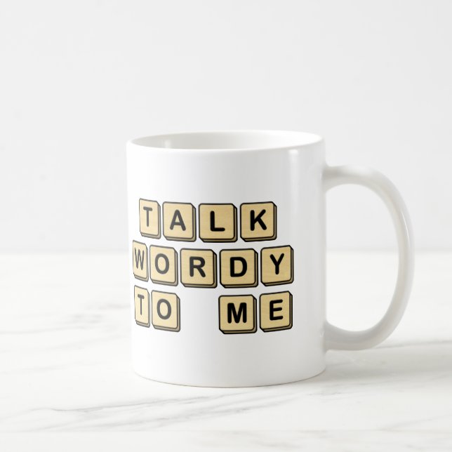 Café Conversa Wordy a mim caneca de madeira do azulejo (Direita)
