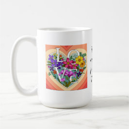 Café Coração de AMOR Floral (para a vovó 1rua) caneca d