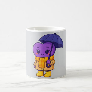 Café "Coração Púrpura do Dia Chuvoso - Caneca de Cartoo