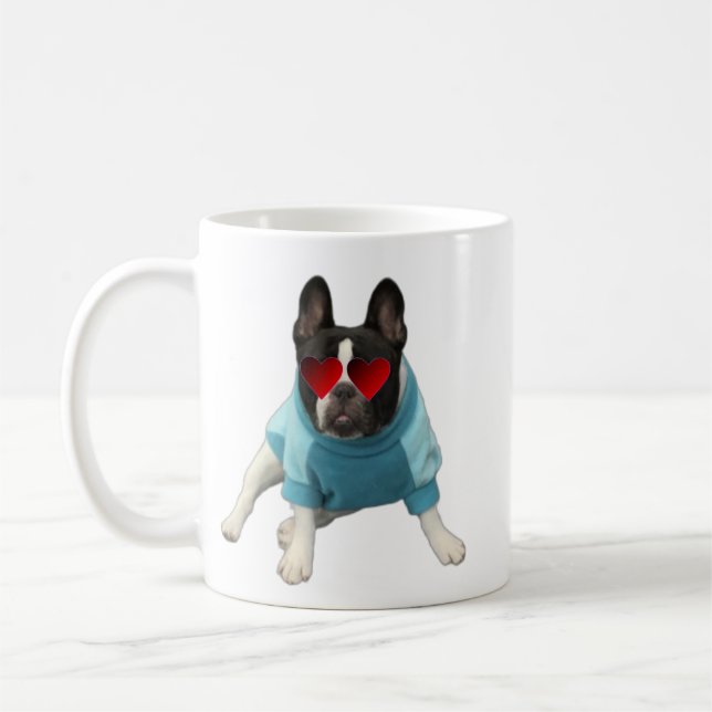 Café Corações de Bulldog Francês Bonitos Adoram Caneca  (Esquerda)