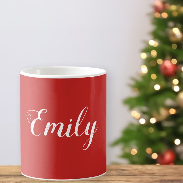 Café Crie seu próprio nome caneca de Natal | Vermelha (Stylishly Personalize with Your Custom Name.)