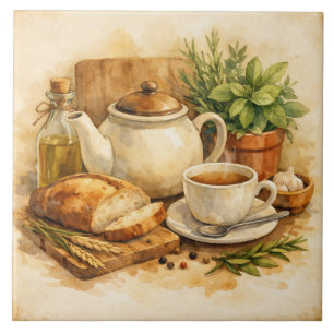 Café da Manhã Mediterrâneo Aquarela Rústica