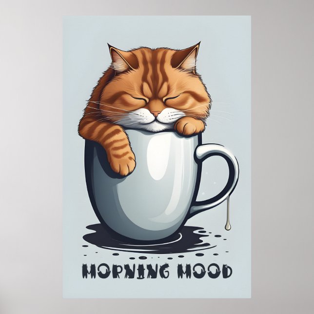 Café da manhã Poster de Gato - Engraçado Muro de H (Frente)