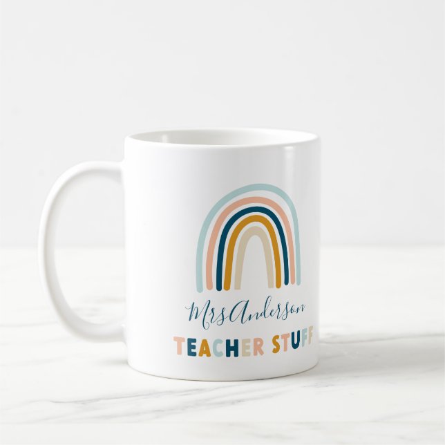 Café Dama bonitinho de caneca azul-arco-íris amarela pe (Esquerda)