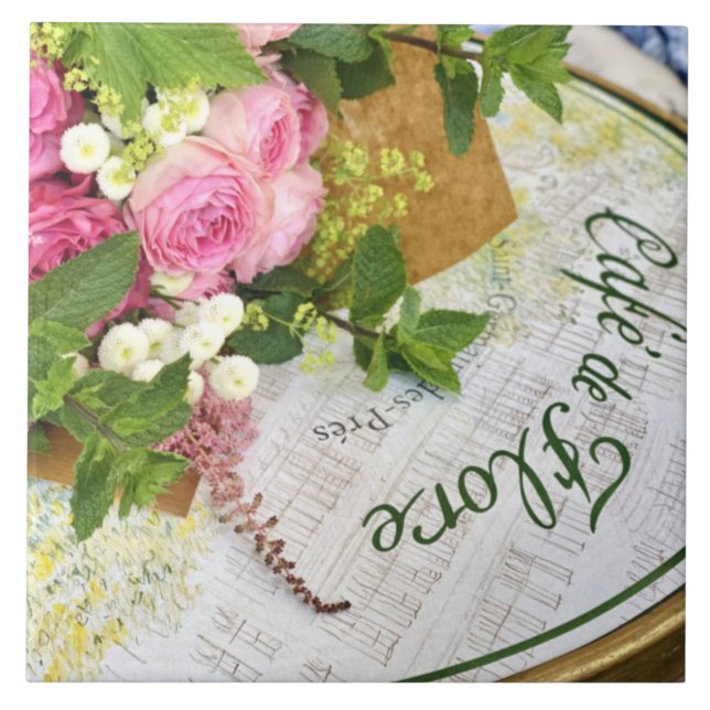 Cafe de Flore Bistro Mesa com Rosa de cerâmica (Frente)