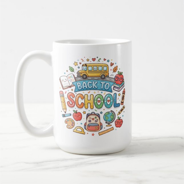 Café De volta às aulas. Fofo. Colorido. Caneca (Esquerda)