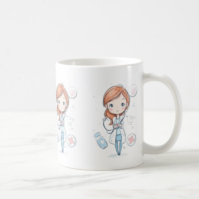 Café Design de Caneca de Doutor Chibi Fofo (Direita)