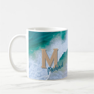 Café Design de onda de caneca com surf de monograma