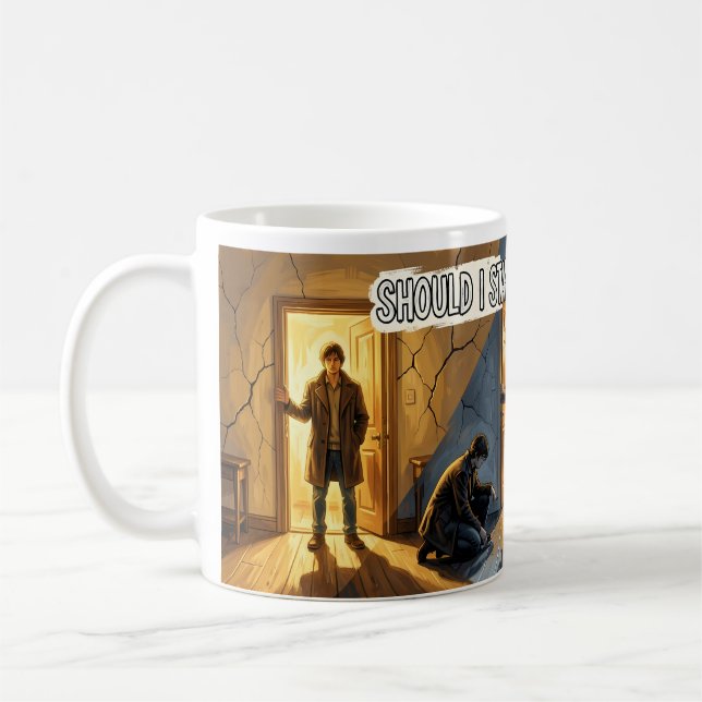 Café Devo Ficar ou Ir Caneca de Escolha de Encruzilhada (Esquerda)