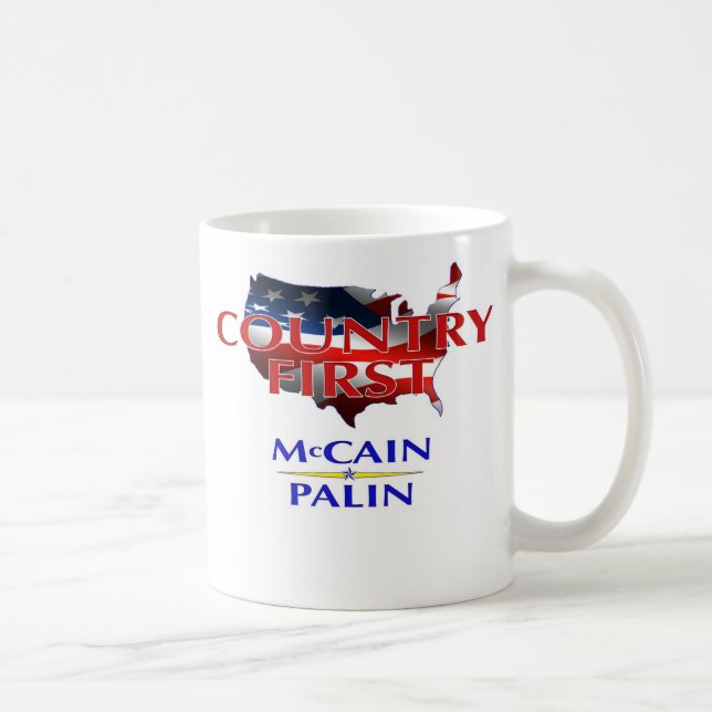 Café Do país primeiramente - de McCain Palin caneca (Direita)