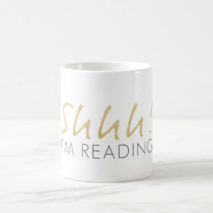 Café Dourado Sparkle Shhh! Eu estou lendo caneca de caf