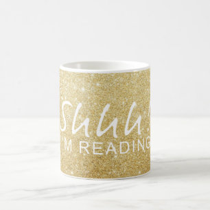 Café Dourado Sparkle Shhh! Eu estou lendo caneca de caf