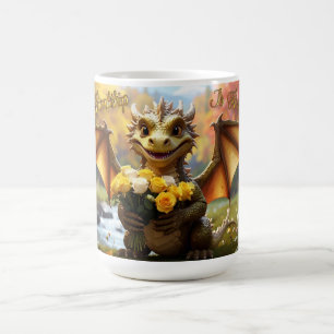 Café Dragão com rosas amarelas. Caneca de 15 onças