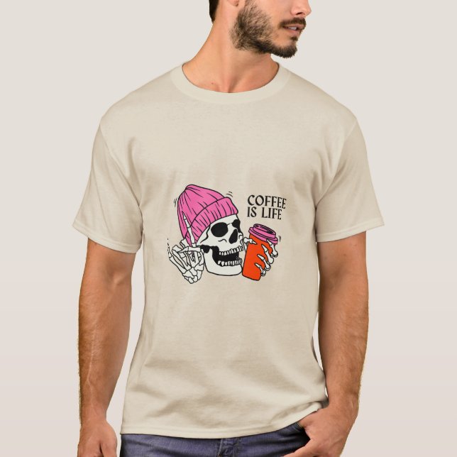 Café É Camisa De Lover De Café Com Esqueleto De Vi (Frente)