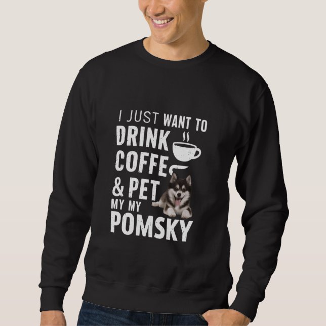 Café e Camisa Pomsky para Pomsky Cachorro Mãe T-Sh (Frente)