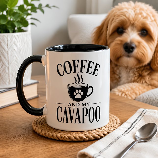 Café e Meu Cavapoo Caneca para Amantes de Cachorro (Criador carregado)