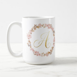 Café Elegante Monograma de Floral Letra A Caneca de Cer