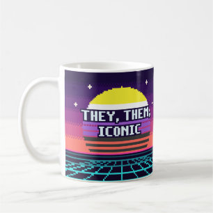 Café Eles, Eles, Caneca de Pixel de Orgulho Não Binário