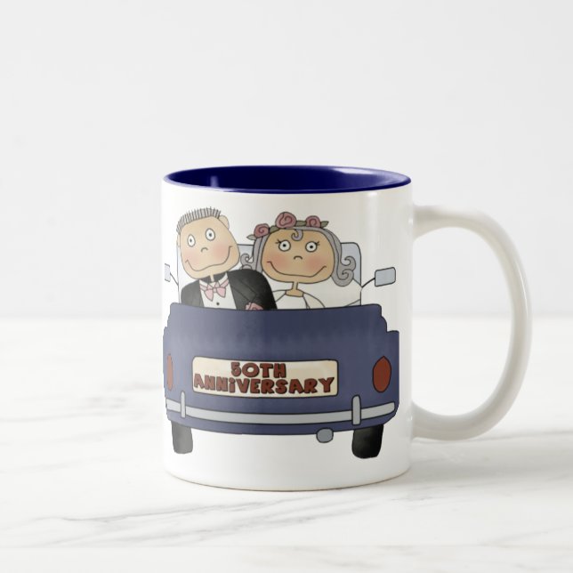 Café Em Dois Tons 50th Caneca do aniversário de casamento (Direita)