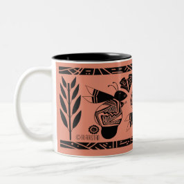 Café Em Dois Tons Abelhas antigas e flores na caneca de coral