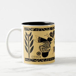Café Em Dois Tons Abelhas antigas e flores na caneca de ouro2