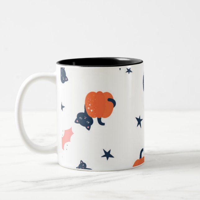 Café Em Dois Tons abóboras e gatos, caneca de halloween (Esquerda)