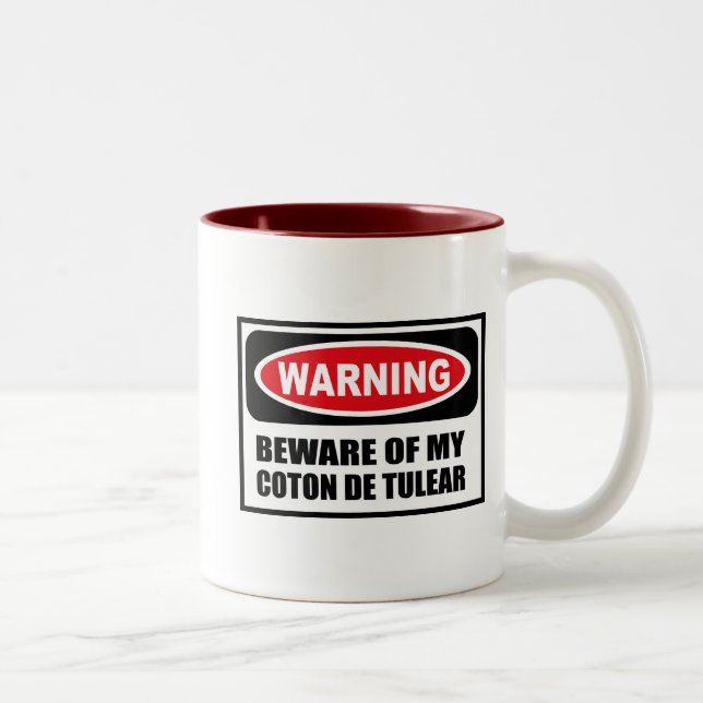 Café Em Dois Tons Advertir BEWARE de MEU ALGODÃO DE TULEAR Caneca (Direita)