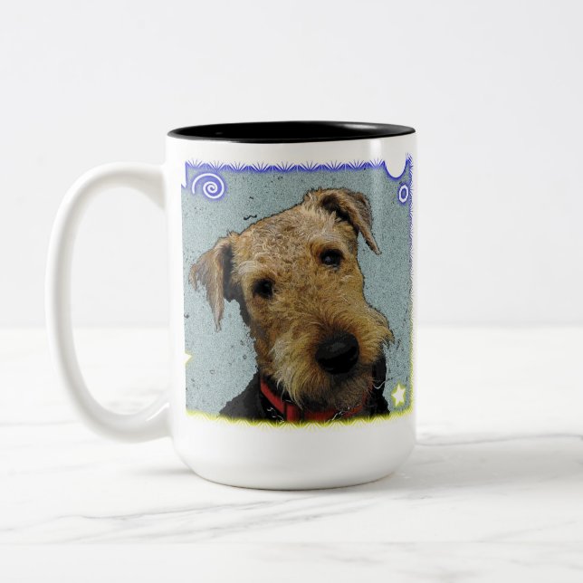 Café Em Dois Tons Ame minha caneca de Airedale (Esquerda)