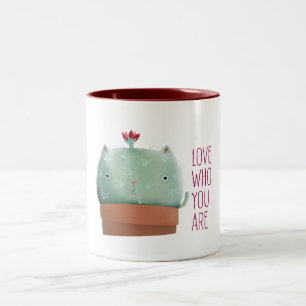 Café Em Dois Tons Amo Quem Você É Gato De Cactus — 11 Oz. Caneca