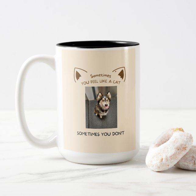 Café Em Dois Tons Às vezes você se sente como uma caneca de gato (Com Donut)