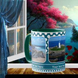 Café Em Dois Tons Bolinhas Azul na caneca de fotos