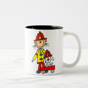 Café Em Dois Tons Bombeiro com Boneco de Palito com Caneca de Dálmat