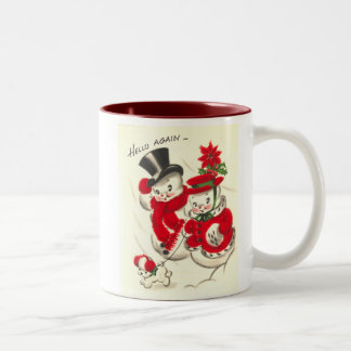 Café Em Dois Tons Boneco de neve do vintage e caneca de Snowwoman