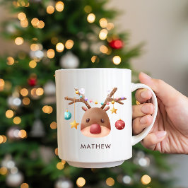 Café Em Dois Tons Bonita Reindeer Personalizada Caneca de Natal