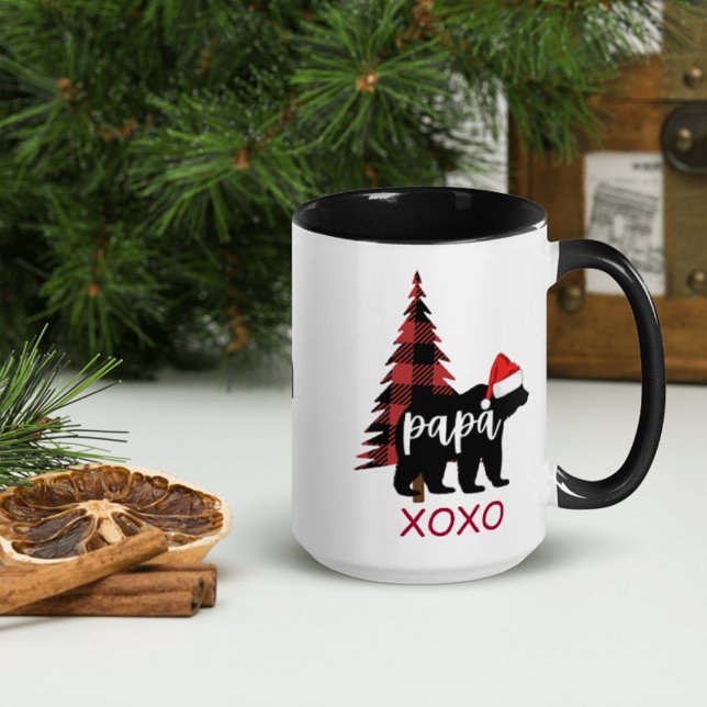 Café Em Dois Tons Buffalo Impressão Papa Urso Bonito Caneca de Natal (Criador carregado)