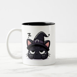 Café Em Dois Tons Cabeça de Gato Bruxa Sonolenta | Caneca de Hallowe